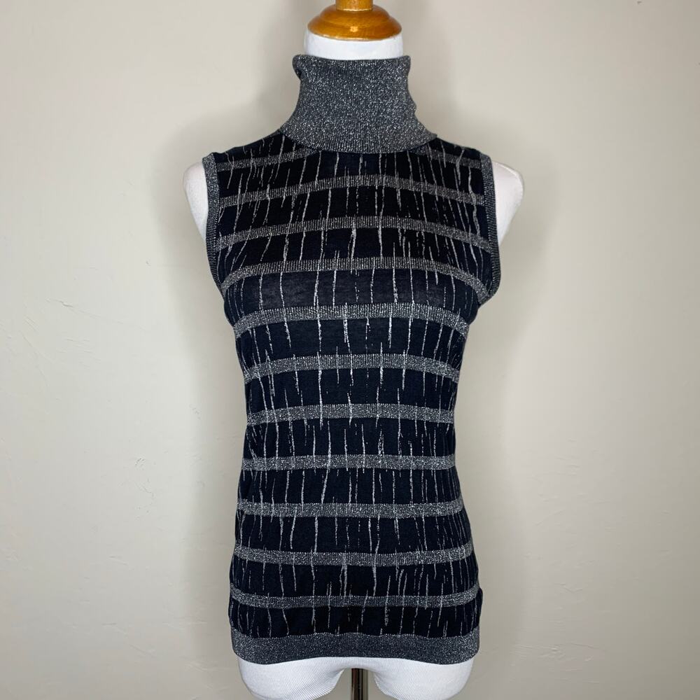 Carlisle Turtleneck Shell Striped Black Silver Stripe Sz Small